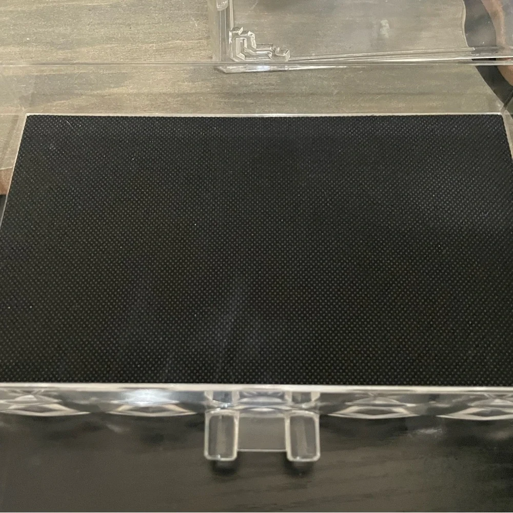 Elegant Clear Makeup Organizer with Black Accents